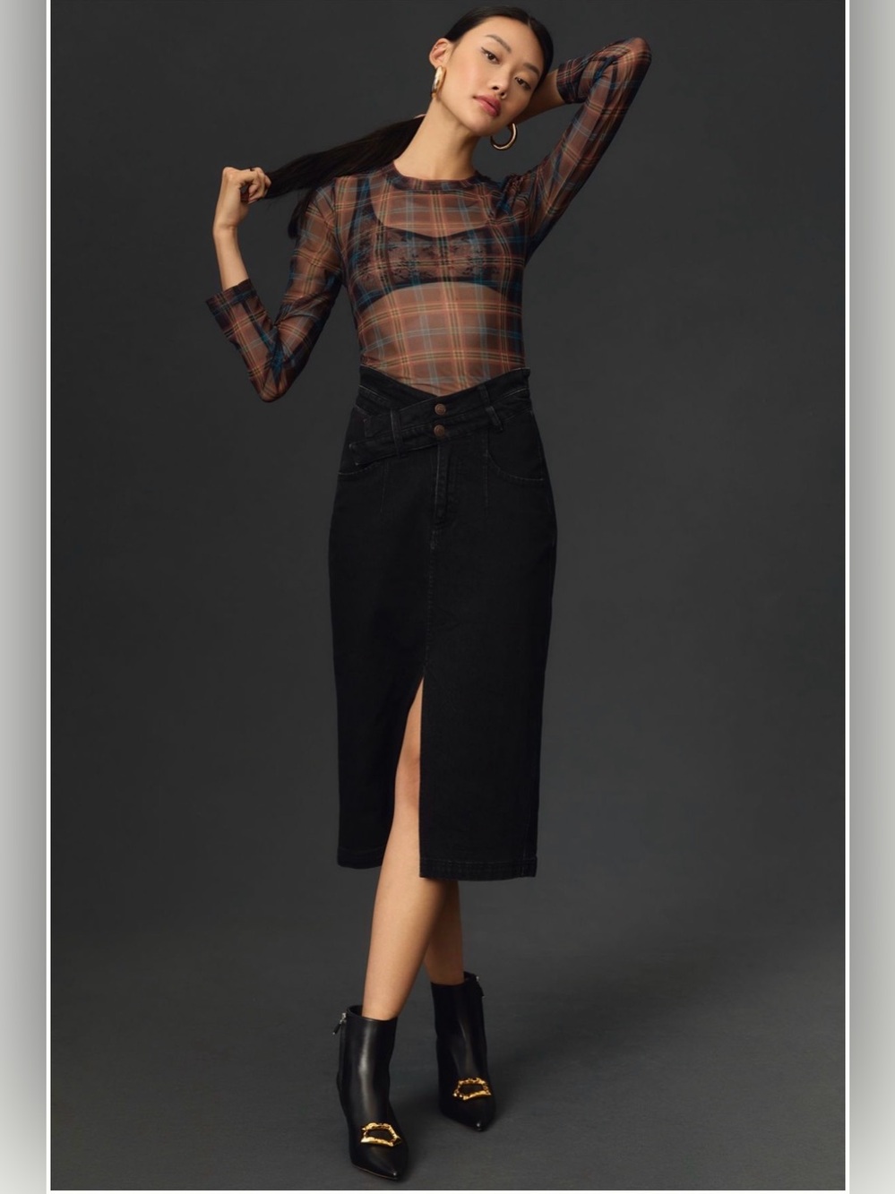 Arden Double-Waist Midi Skirt by Pilcro